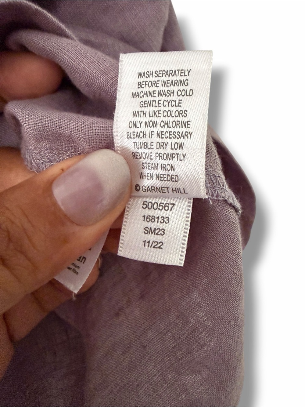 Garnet Hill Lavender V-Neck Short-Sleeve Linen Button Front Top - Picture 9 of 10